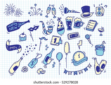 Hand Drawn New Year Doodle On Paper Background