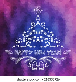 Hand drawn New Year greeting card. Eps10