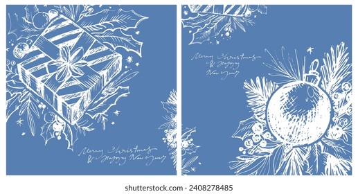 Hand drawn New year holiday greeting card. Merry Christmas and happy new year - cute postcard. Lettering label for poster, banner, web, sale, t-shirt design.