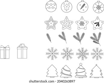 Juego de iconos de Año Nuevo dibujado a mano. Ilustración del vector