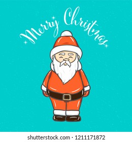 Hand drawn new year outline Santa Claus icon for Christmas and new year holiday design, invitation, greeting card, logo, poster, banner, promo. Cute cartoon male Santa Claus character in red suit