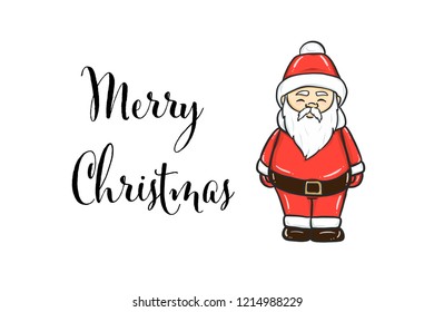 Hand drawn new year outline Santa Claus icon for Christmas and new year holiday design, invitation, greeting card, logo, poster, banner, promo. Cute cartoon male Santa Claus character in red suit