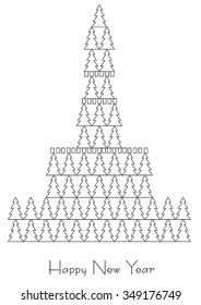 Hand drawn New Year postcard with xmas trees