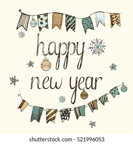 hand drawn new year retro background
