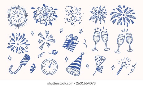 Hand Drawn New Year s Celebration Elements Festive Illustrations Party Decorations and Holiday Graphics
