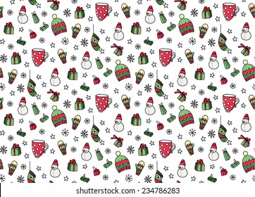 Hand drawn New Year seamless pattern