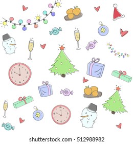 Hand drawn new year seamless pattern