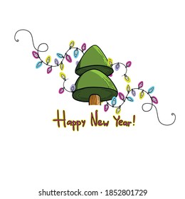 Hand drawn new year tree vector postcard or background