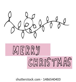 Hand drawn New Year and Xmas garland for greeting cards, posters  and seasonal design. Isolated on white background. Doodle vector illustration.