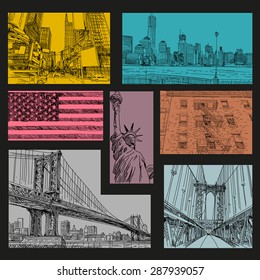 Hand drawn New York city collage, vector illustration
