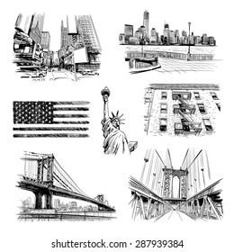 Hand drawn New York city collage, vector illustration