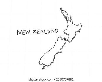 Hand Drawn of New Zealand 3D Map on White Background.
