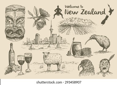 Hand drawn New Zealand Icons, vector