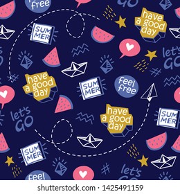 hand drawn newspaper style vector seamless pattern