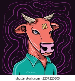 hand drawn nft style cow illustration