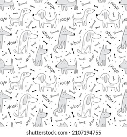 Hand drawn nice dogs seamless pattern for textile, wallpaper, prints, fabric, clothes for children. Vector illustration. 