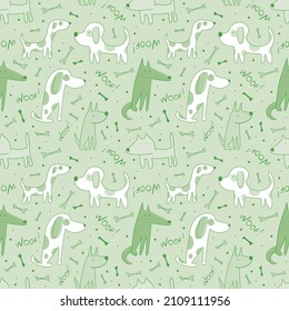 Hand drawn nice dogs seamless pattern for textile, wallpaper, prints, fabric, clothes for children. Vector illustration. 