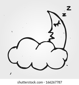 Hand drawn night, cloud with moon 