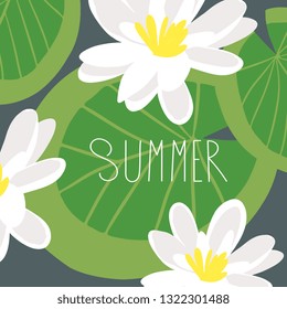 Hand drawn nimphaea  vector print for home decor