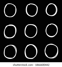 Hand Drawn Nine White Circle On Black Background
