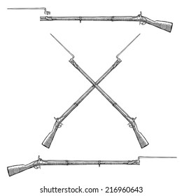 Hand Drawn Nineteenth Century Musket With Bayonet