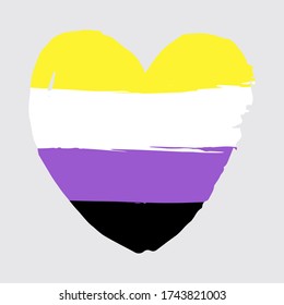 Hand drawn non-binary lgbt heart on white background. Gay rights concept. Vector hand drawn homosexuality emblem. Banner, poster, sticker, placard, invitation card typographic design. St valentine's.