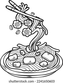 Hand Drawn noodle Chinese and Japanese food illustration isolated on background