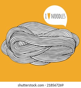 Hand Drawn Noodle. Doodle Vector Illustration For Kitchen And Cafe