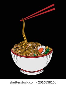 hand drawn noodle food poster design vintage style