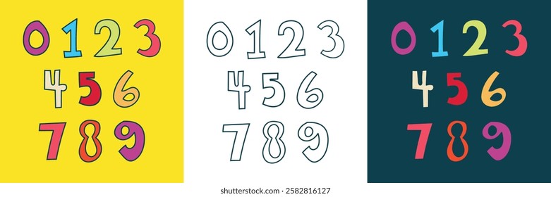 A hand drawn normal number set for design element or coloring book element