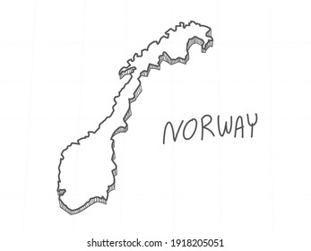 Hand Drawn of Norway 3D Map on White Background. 