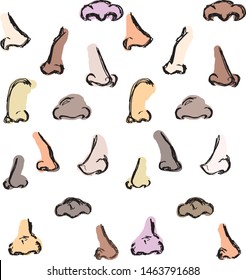 Hand drawn noses. Diversity. Inclusivity. Doodle drawn noses.