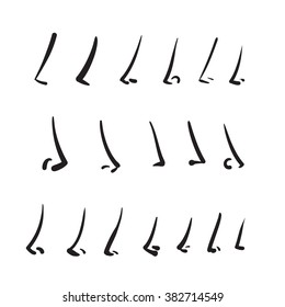 Hand drawn noses vector illustration icon set black lines on white isolated
