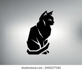 hand drawn, not AI. sketch of a tribal cat tattoo. vector minimalistic drawing of a cat sitting. cat logo