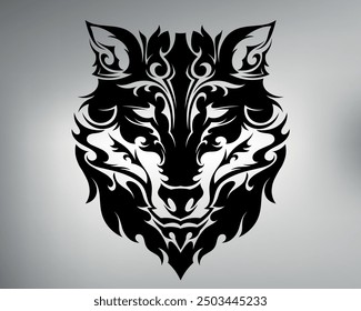 hand drawn, not AI. sketch of a tribal wolf tattoo. vector image of the head of a forest predator. wolf logo