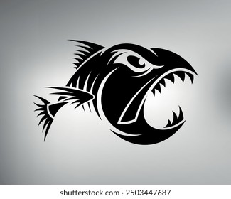 hand drawn, not AI. Tribal fish tattoo sketch. vector drawing of a formidable fish with large sharp teeth. logo fish