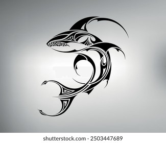 hand drawn, not AI. Tribal fish tattoo sketch. vector drawing of a formidable fish with large sharp teeth. logo fish