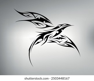 dibujado a mano, no con IA. Dibujo del tatuaje del pájaro tribal. dibujo del Vector de un pájaro elegante y agraciado en vuelo. logotipo del pájaro