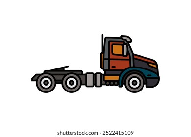 Hand drawn, not by AI! Original vector illustration. A large truck. A contour icon.