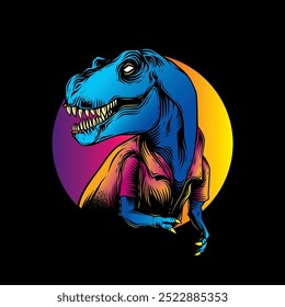 Handgezeichnet, nicht von AI! Tyrannosaurus Rex in einem Sommershirt. Original Vektorgrafik im Vintage-Stil. T-Shirt-Design.