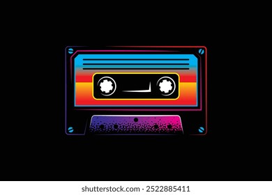 Mão desenhada, não por AI! Fita de áudio. Ilustração vetorial original em estilo vintage. Design de camiseta.