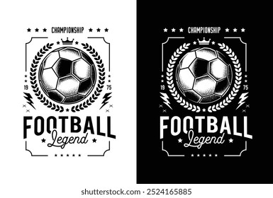 Hand drawn, not by AI! Football club emblem. Original vector illustration in vintage style. T-shirt design.