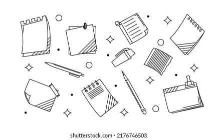 Hand drawn note paper doodle set. Sticky notes set