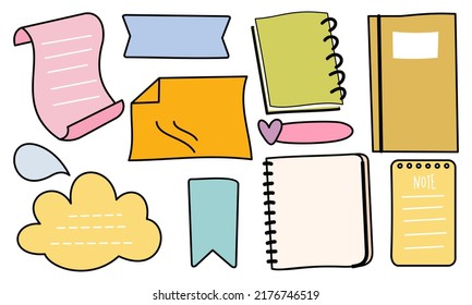 Handgezeichneter Papierdoodle-Set. Sticky Notes-Set