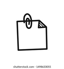 Hand drawn note paper with glaring metallic clip isolated on a white. Vector illustration.