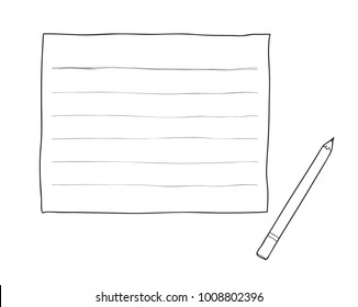 hand drawn note paper and  pancil cute line art illustration