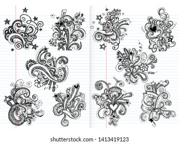 Hand Drawn Notebook Doodle Flower Vector Pack 01