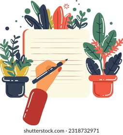 Hand Drawn notebook with flowers in flat style isolated on background