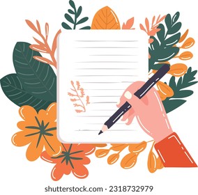 Hand Drawn notebook with flowers in flat style isolated on background