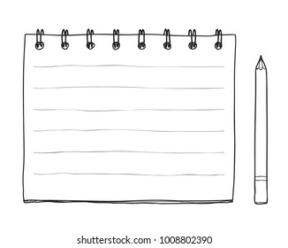 hand drawn notebook and pancil cute line art illustration